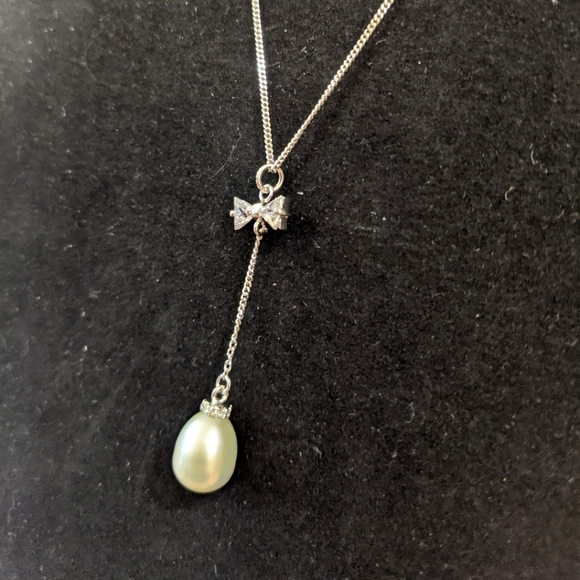 Sterling Silver Pearl and CZ Necklace - Picture 3 of 5